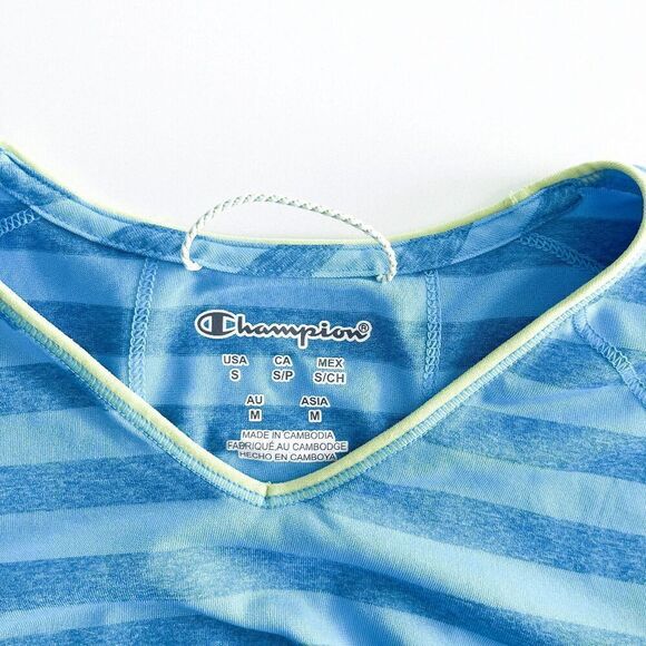 Champion Women's Ribbed Striped Hi Low Hem Activewear T Shirt Top Blue Small - Picture 3 of 7
